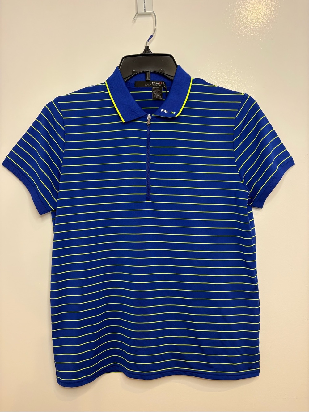 NWT RLX Ralph Lauren blue & yellow striped golf polo shirt half-zip L